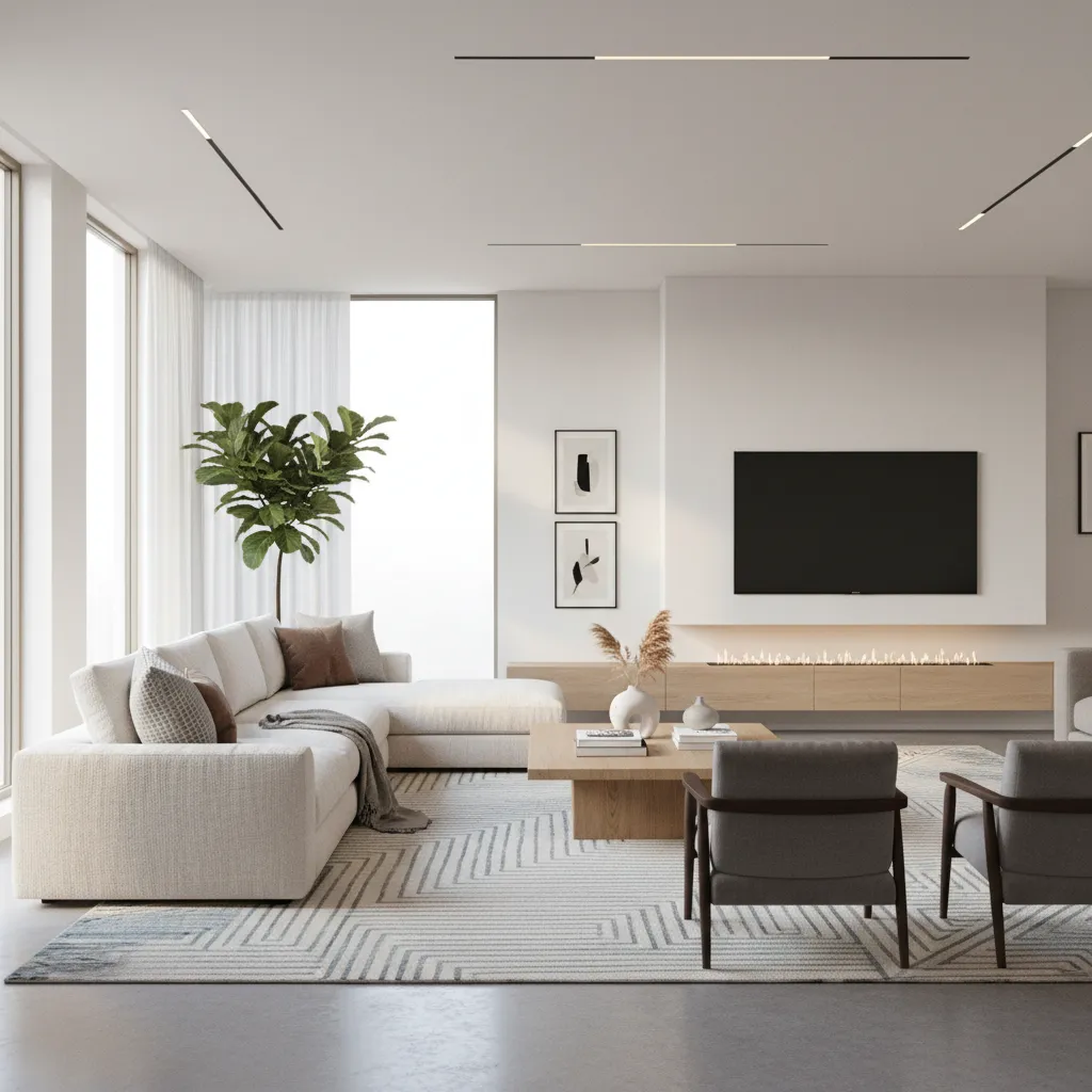 Render realista de interior de vivienda con iluminación natural