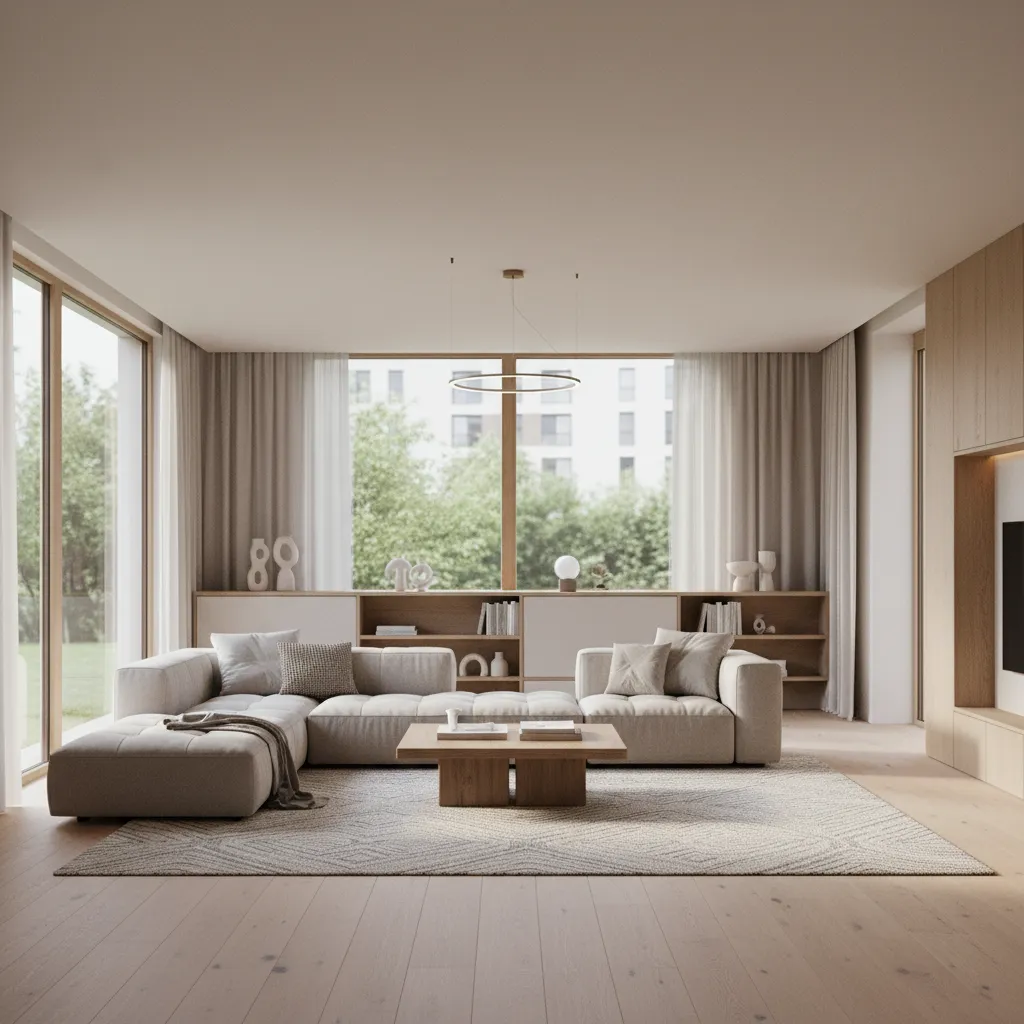 Render realista de un salón moderno generado digitalmente