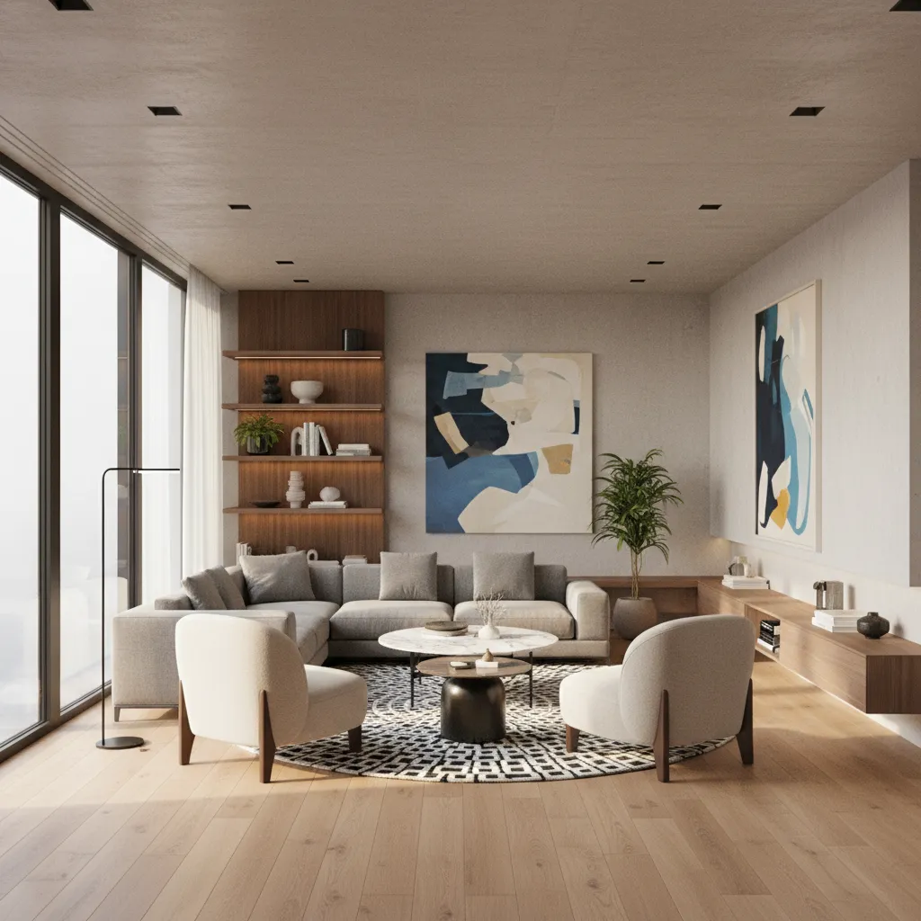 Render realista de interior de vivienda generado por software de diseño