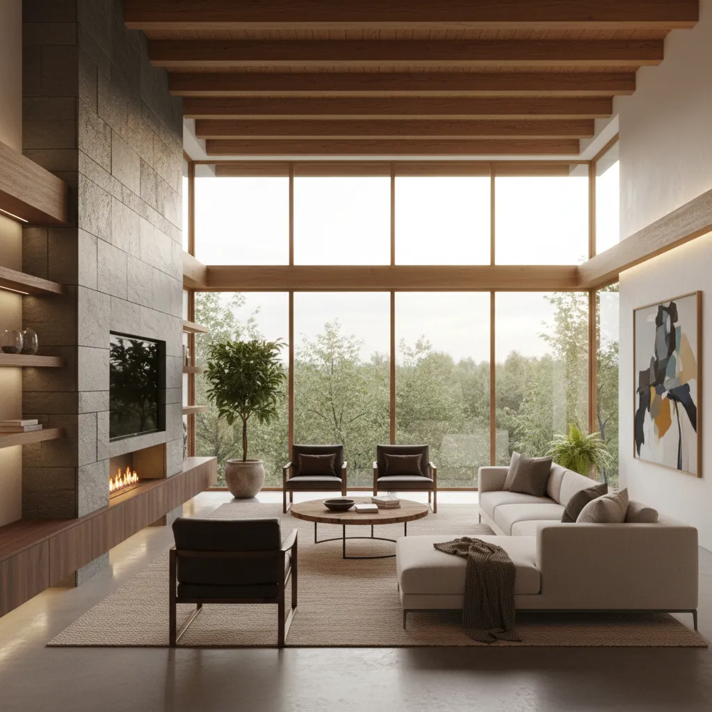 Render interior realista de una vivienda moderna