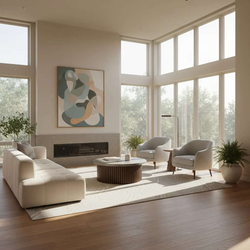 renderizado realista de interior de vivienda con iluminación natural