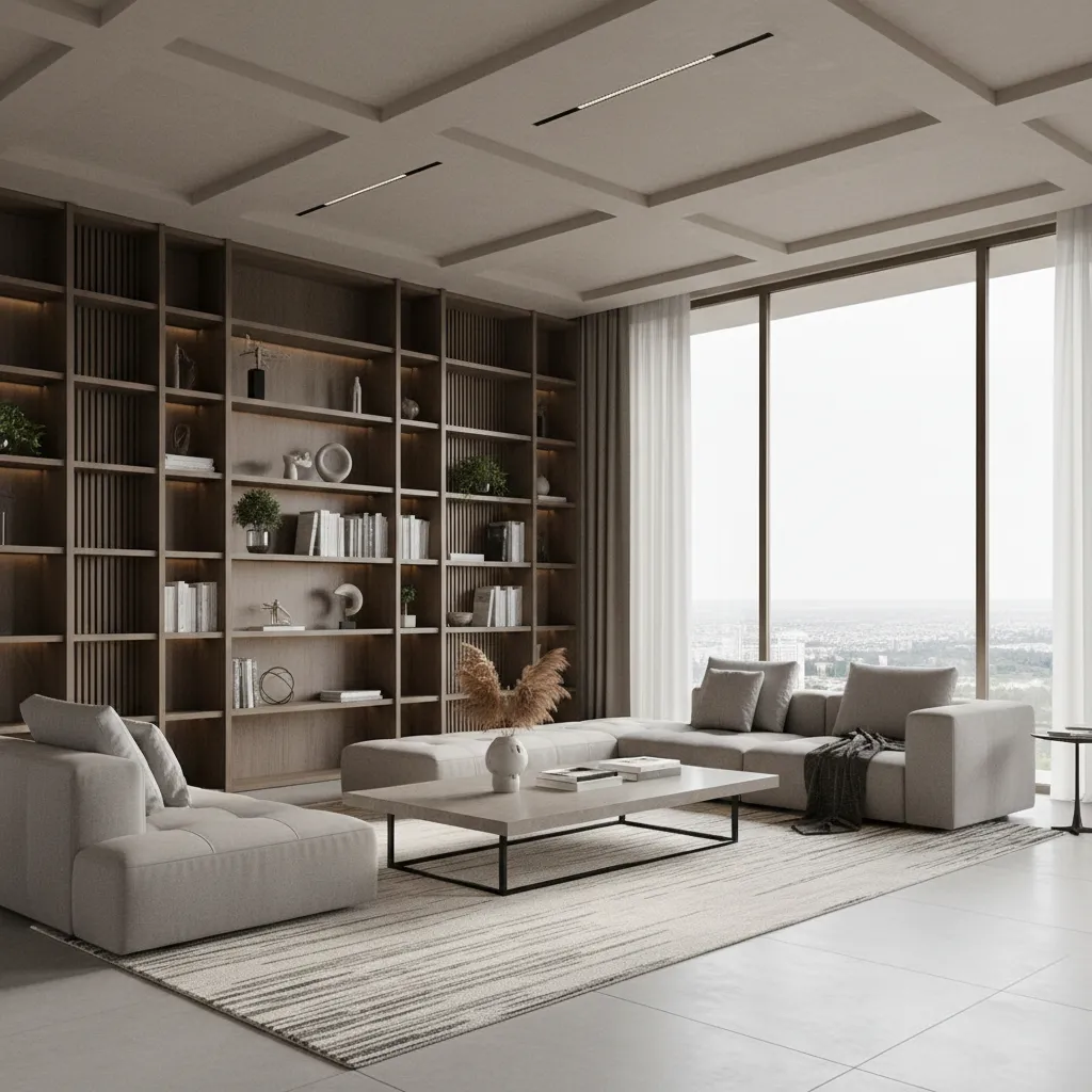 render realista de interior de vivienda moderna con iluminación natural
