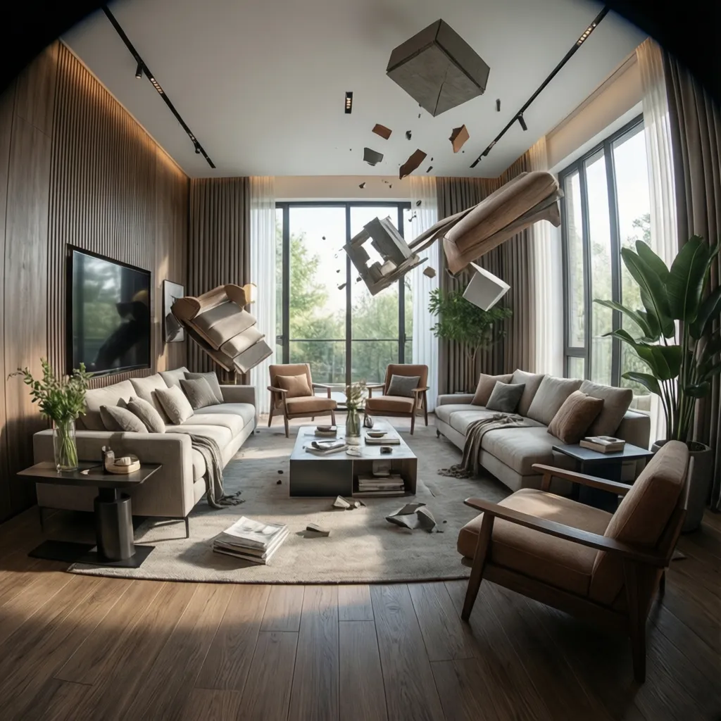 Render realista de interior de salón diseñado en 3D