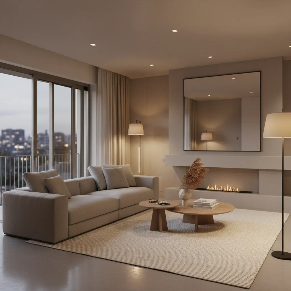 Render realista de interior mostrando paredes con diferentes colores