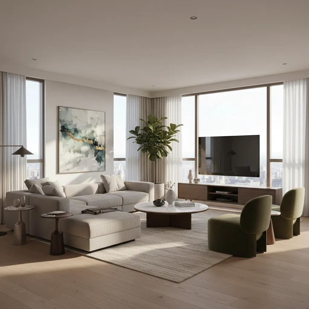 Render fotorrealista de interior moderno generado digitalmente