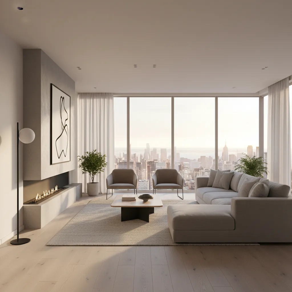 Render realista de diseño interior de un piso moderno