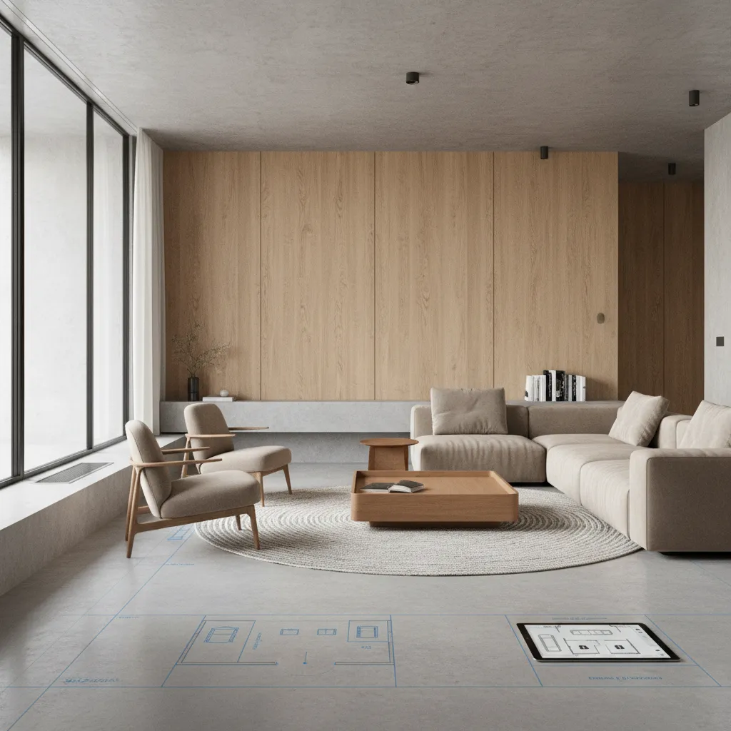 Renderizado realista de interior utilizado para estudiar distribución espacial