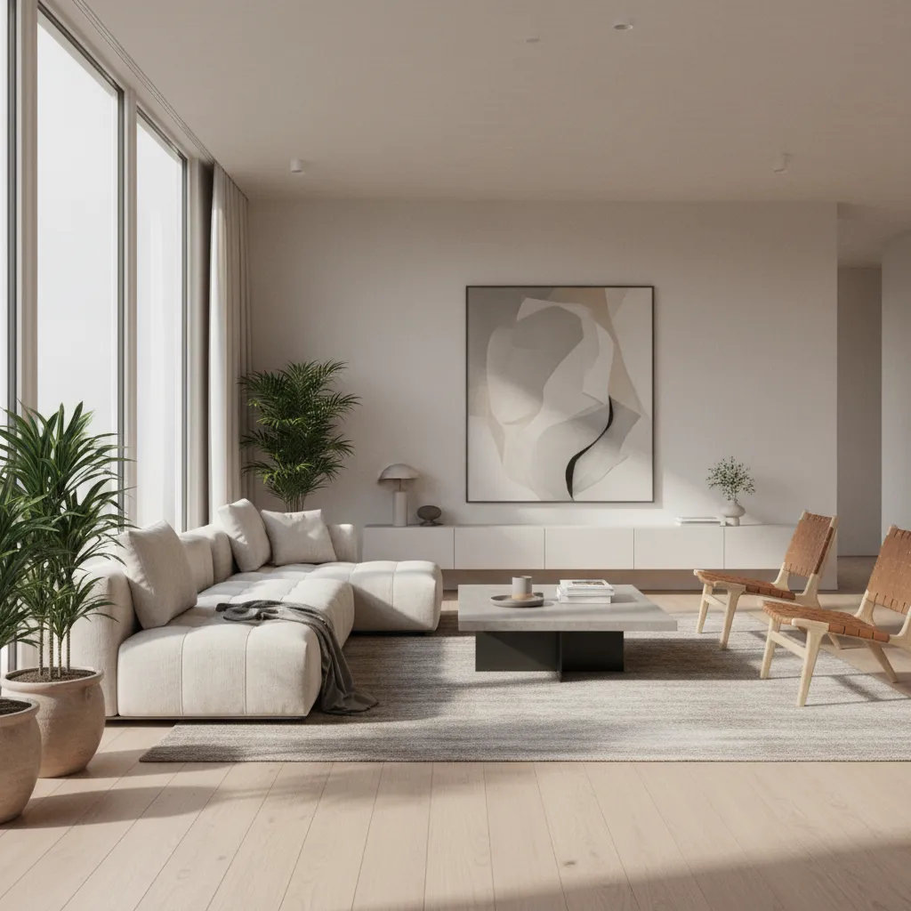 render realista de salón contemporáneo utilizado para presentar un proyecto