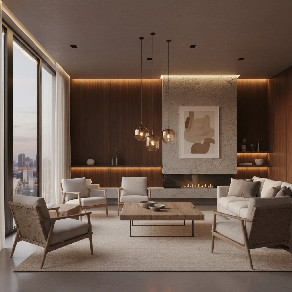 Render realista de un salón diseñado digitalmente