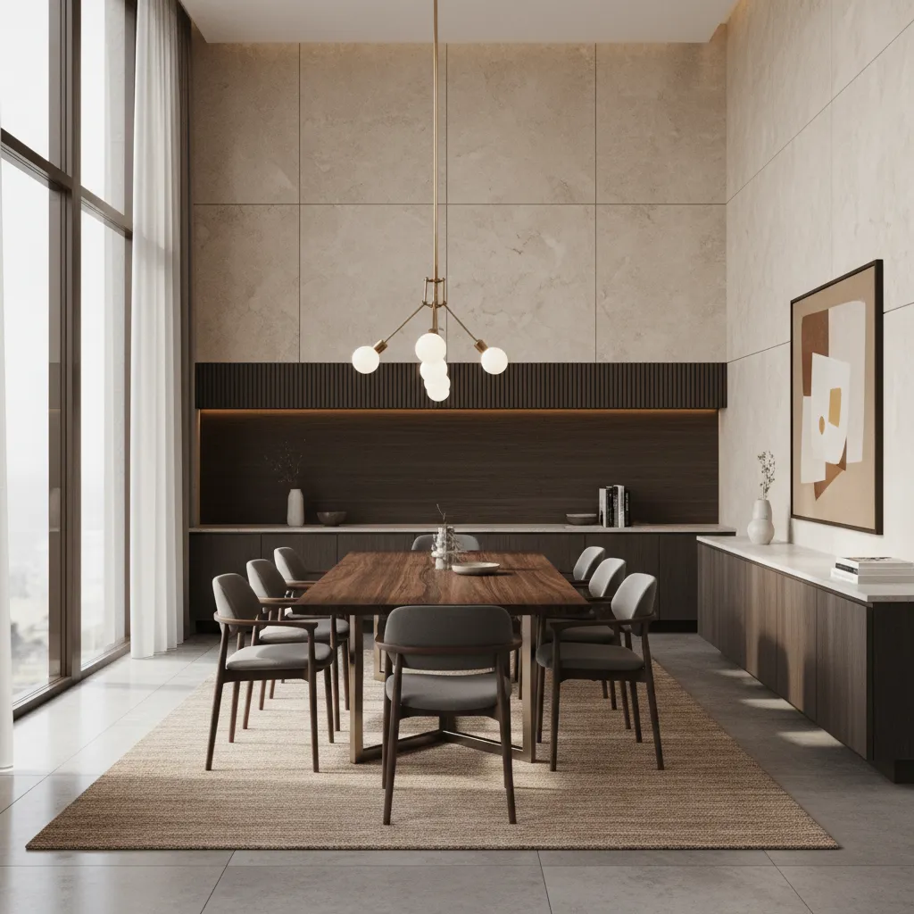 Visualización 3D profesional de un comedor contemporáneo