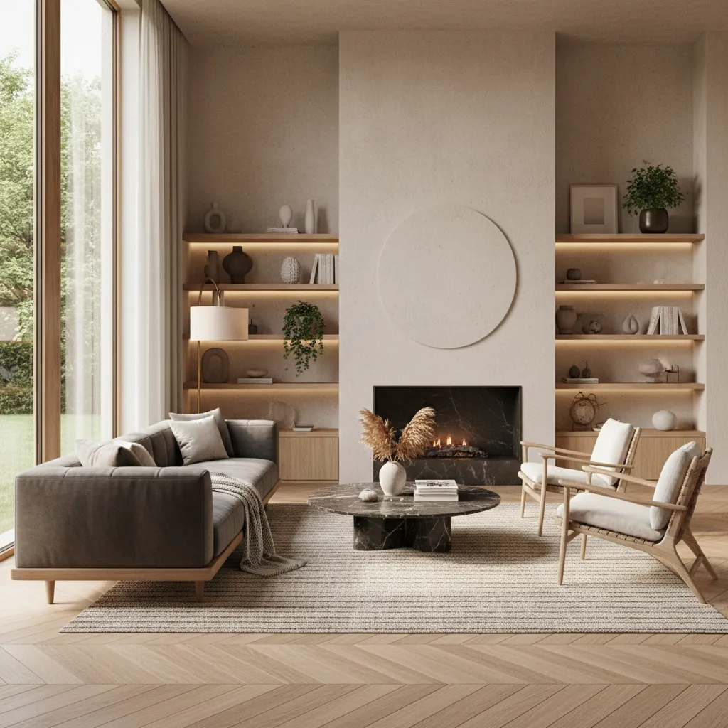 Render fotorrealista de un salón moderno diseñado profesionalmente