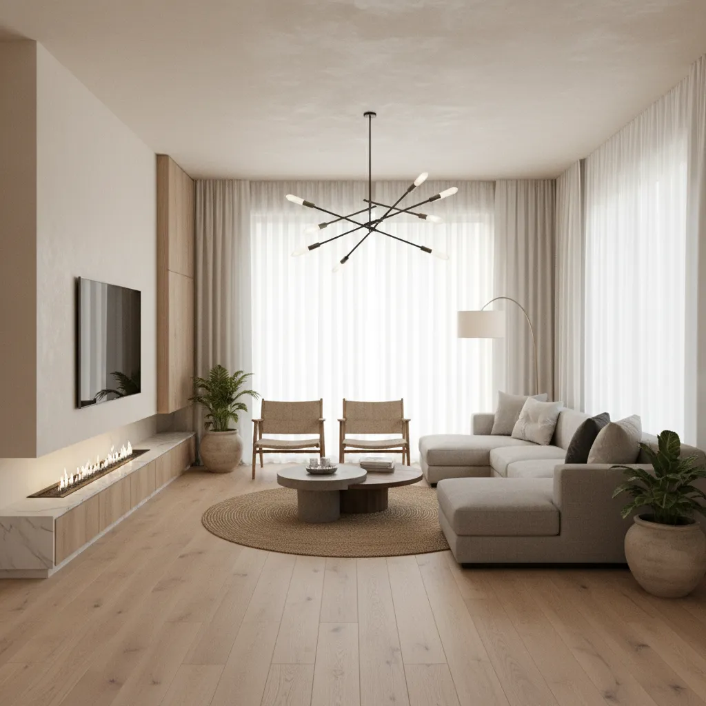 Render realista de salón diseñado digitalmente