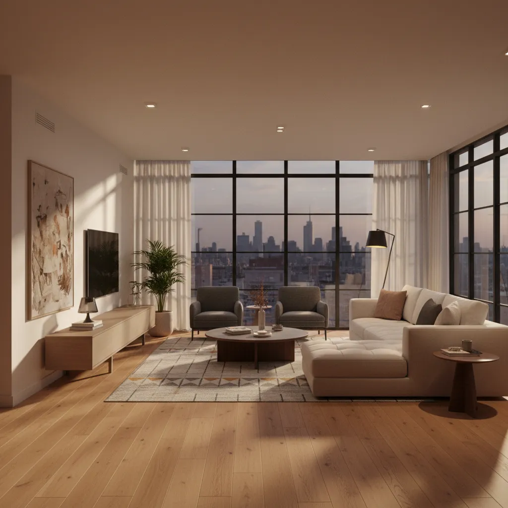 render fotorrealista de interior de vivienda moderna