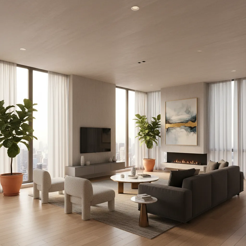 Render 3D realista de un diseño interior moderno