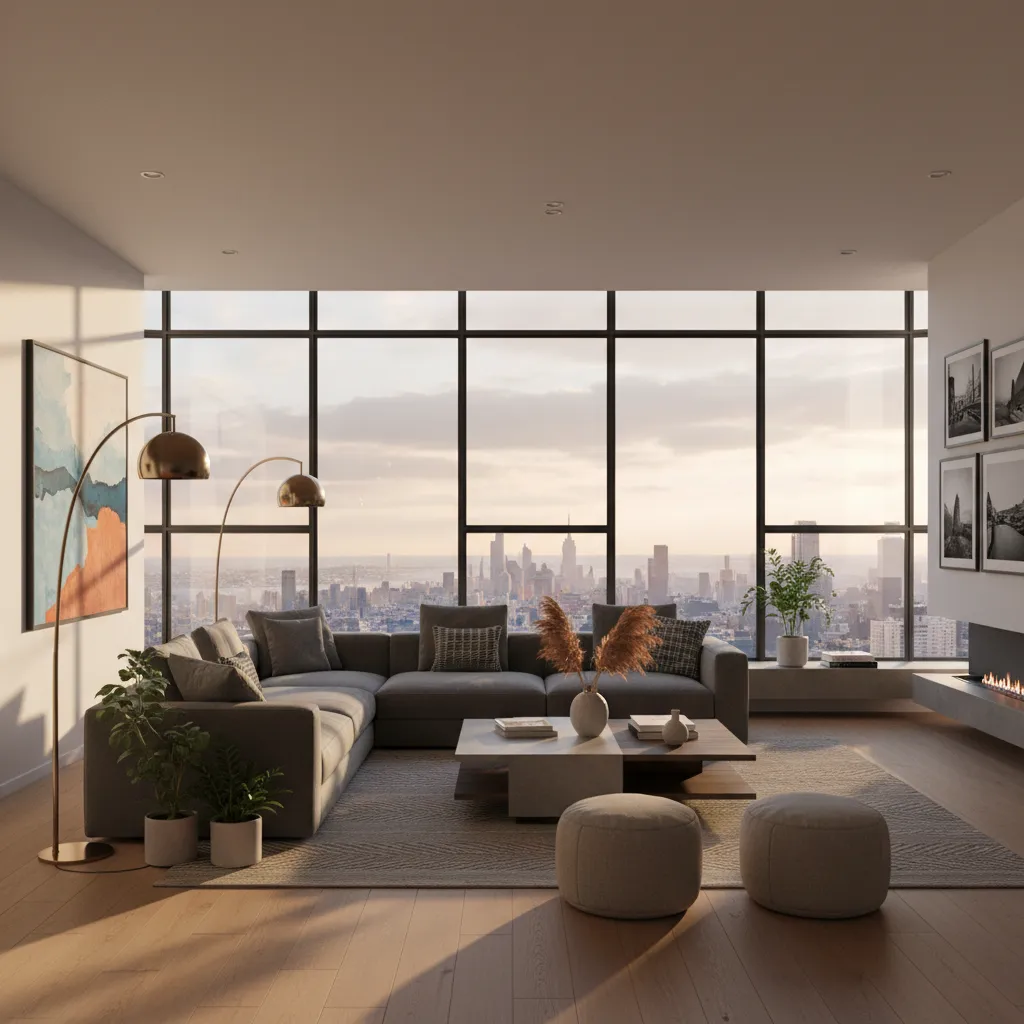 render realista de sala moderna generado digitalmente
