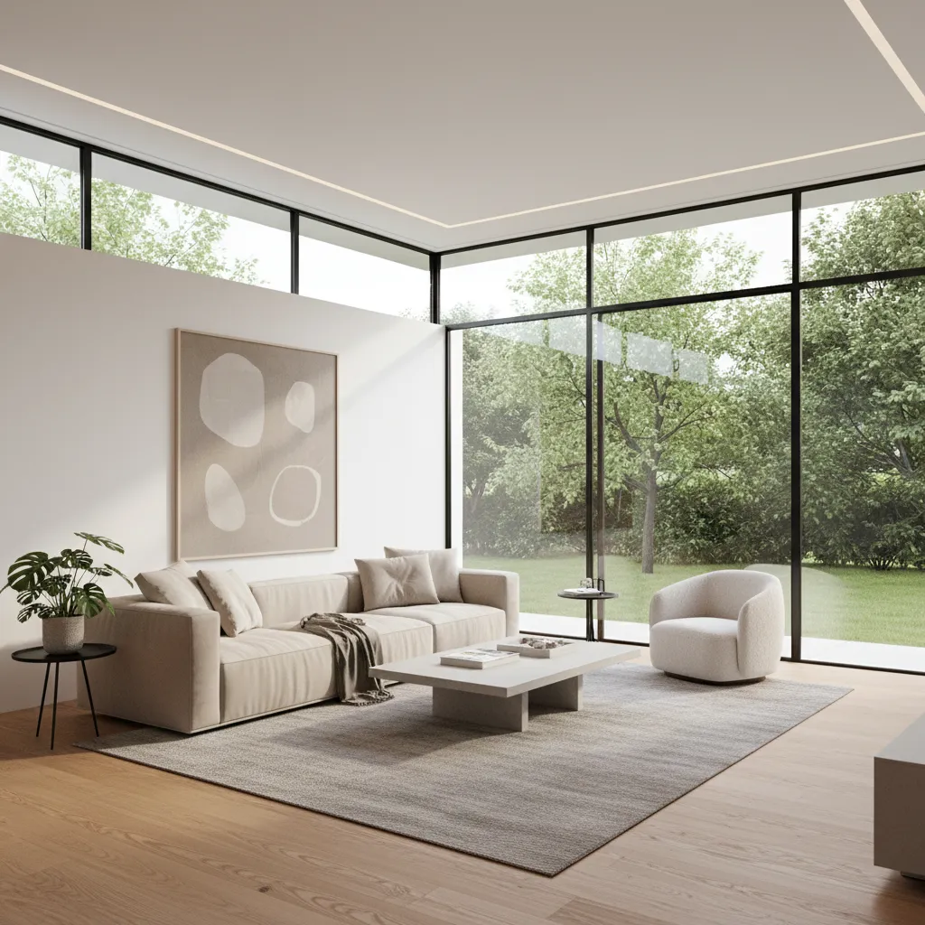 Render 3D realista de un salón diseñado a partir de un plano