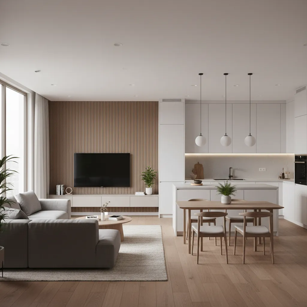 Render realista de un apartamento moderno generado digitalmente