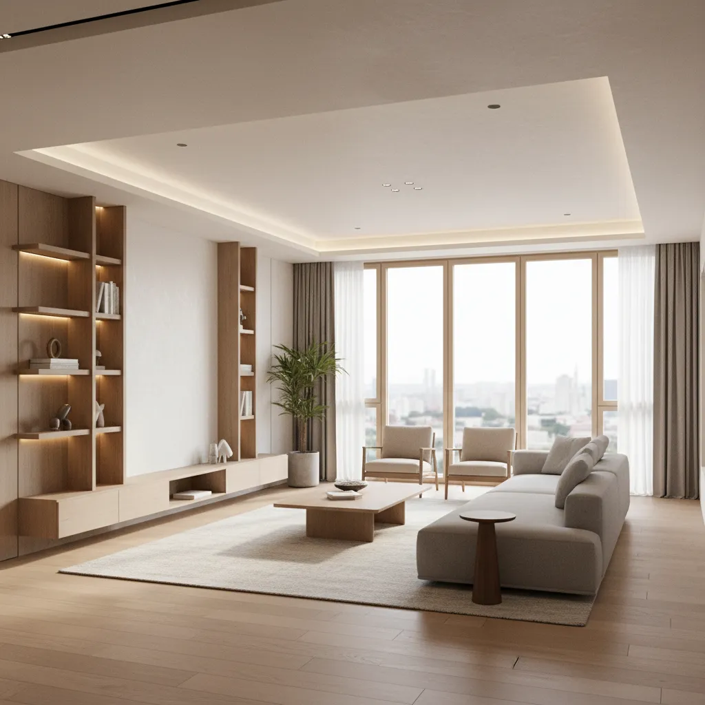 render hiperrealista de salón moderno antes de una reforma