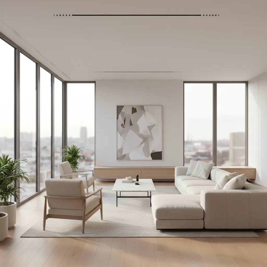 Render realista de una sala moderna de vivienda