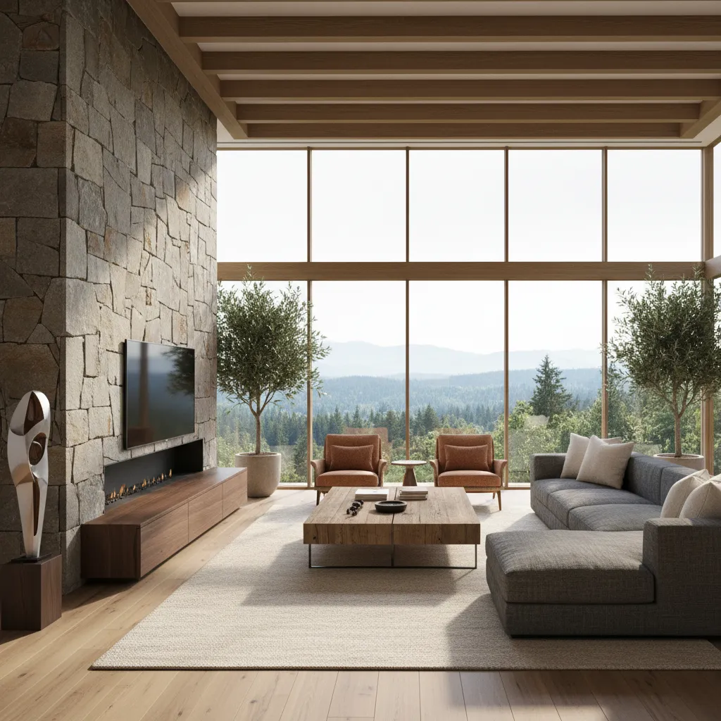 render fotorrealista de salón moderno creado en software de interiorismo