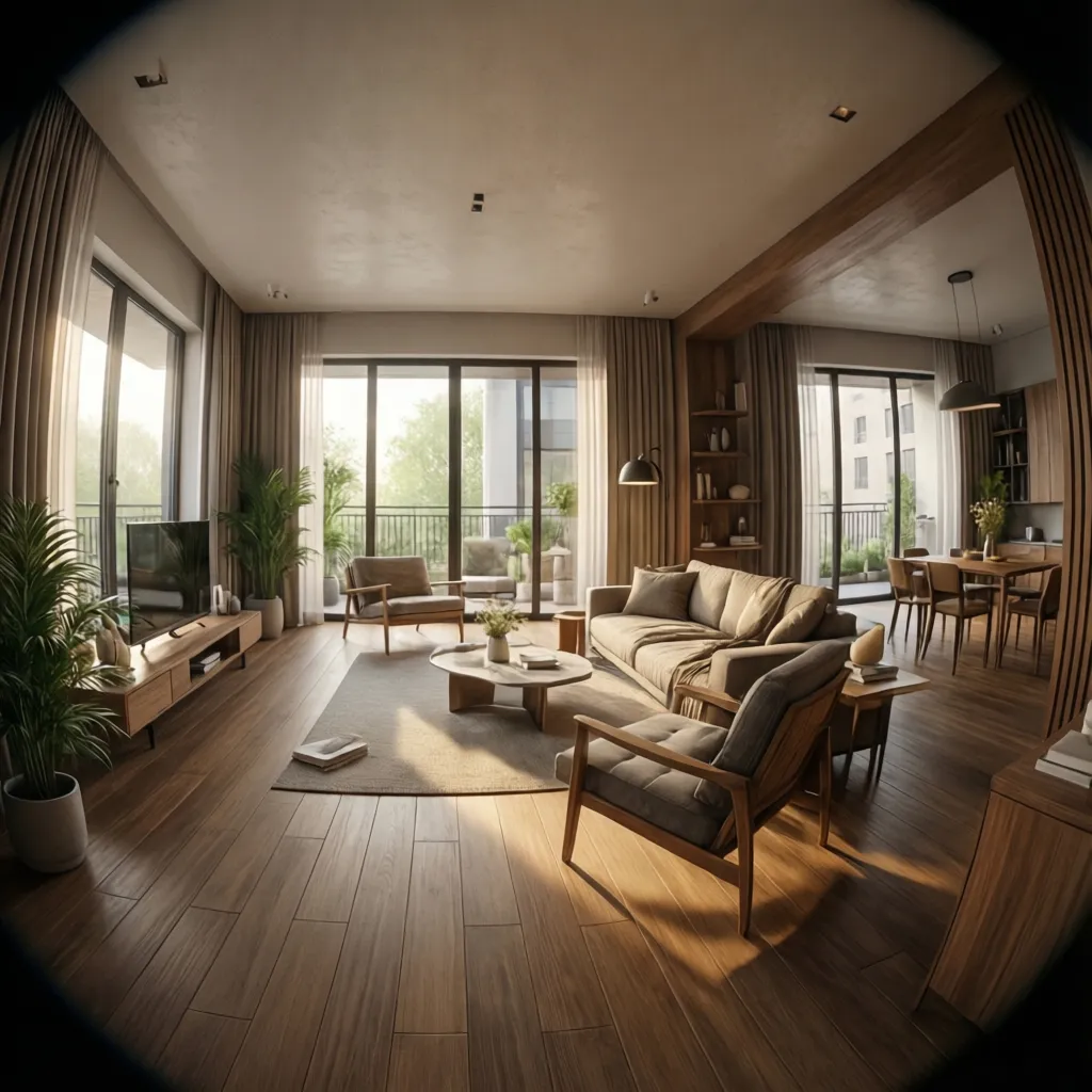 Render interior realista de un apartamento moderno