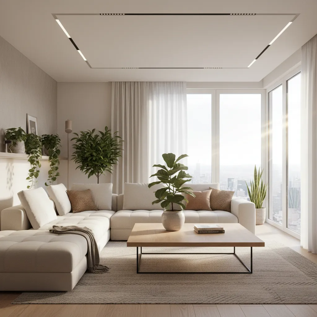 Render realista de un salón antes de una reforma