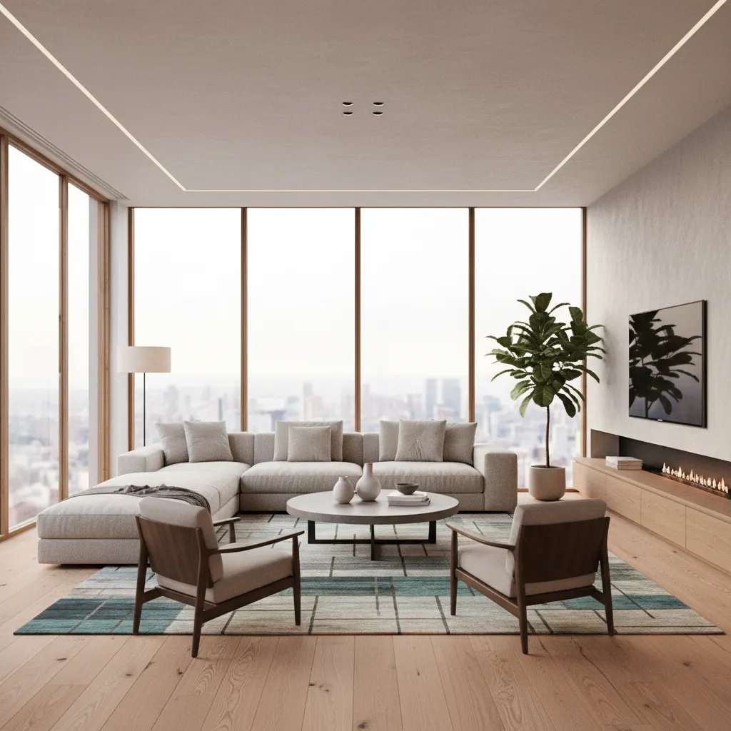 Render realista de una sala moderna diseñado digitalmente