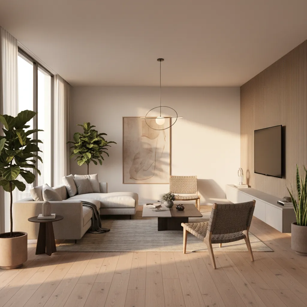 Render realista de un interior moderno con iluminación natural