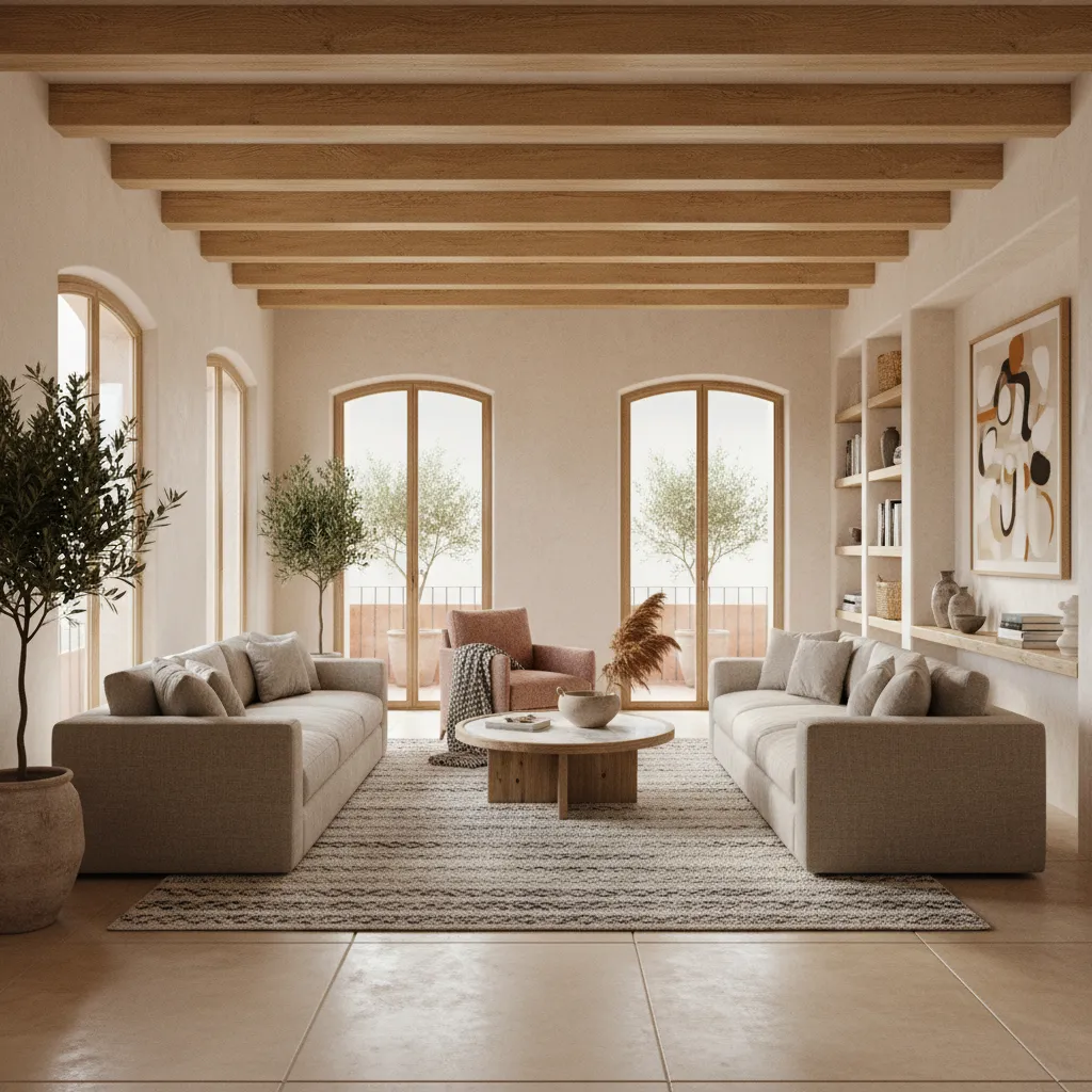 Render realista de salón moderno creado con software de interiorismo