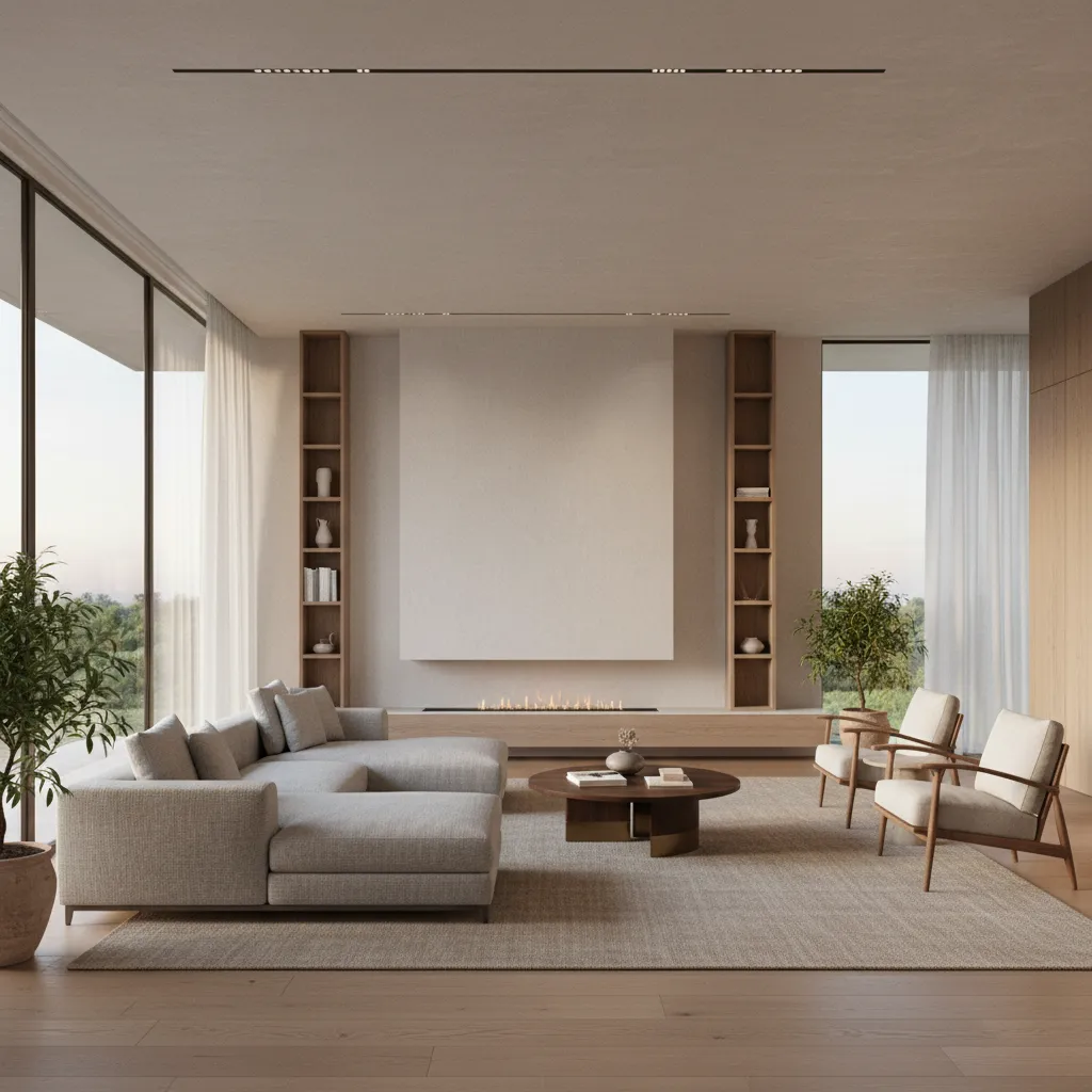 Render realista de un salón moderno diseñado digitalmente