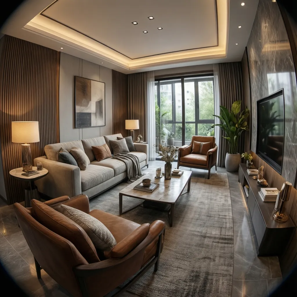 Render realista de un salón diseñado digitalmente