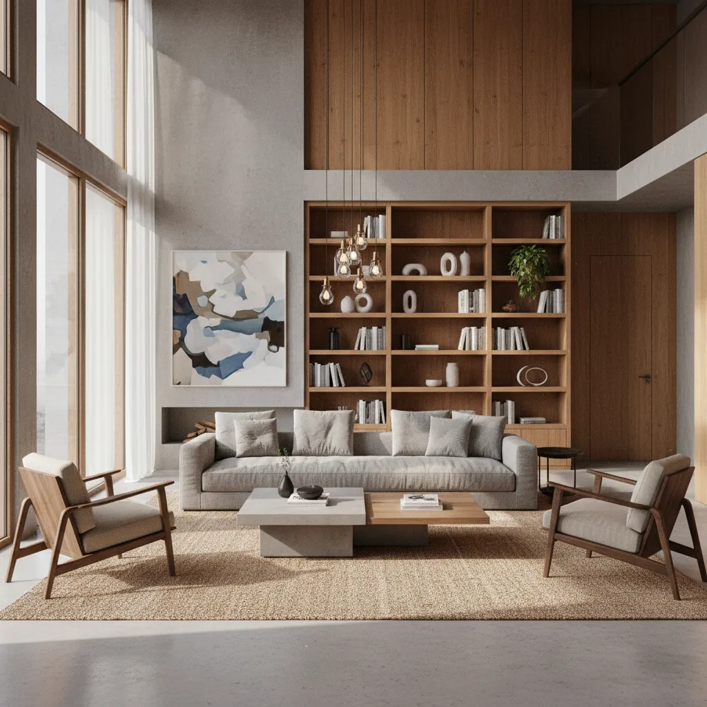 render hiperrealista de salón moderno