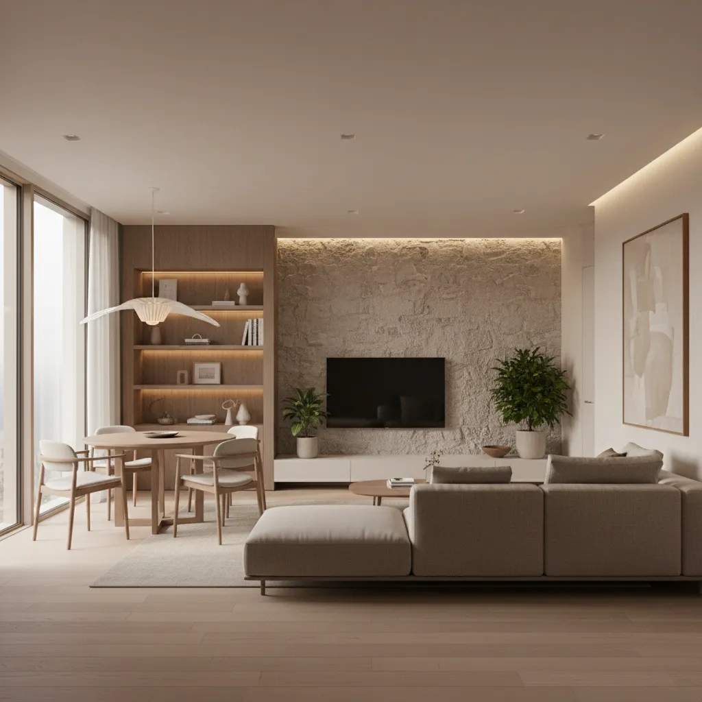 Render realista de un apartamento moderno diseñado digitalmente