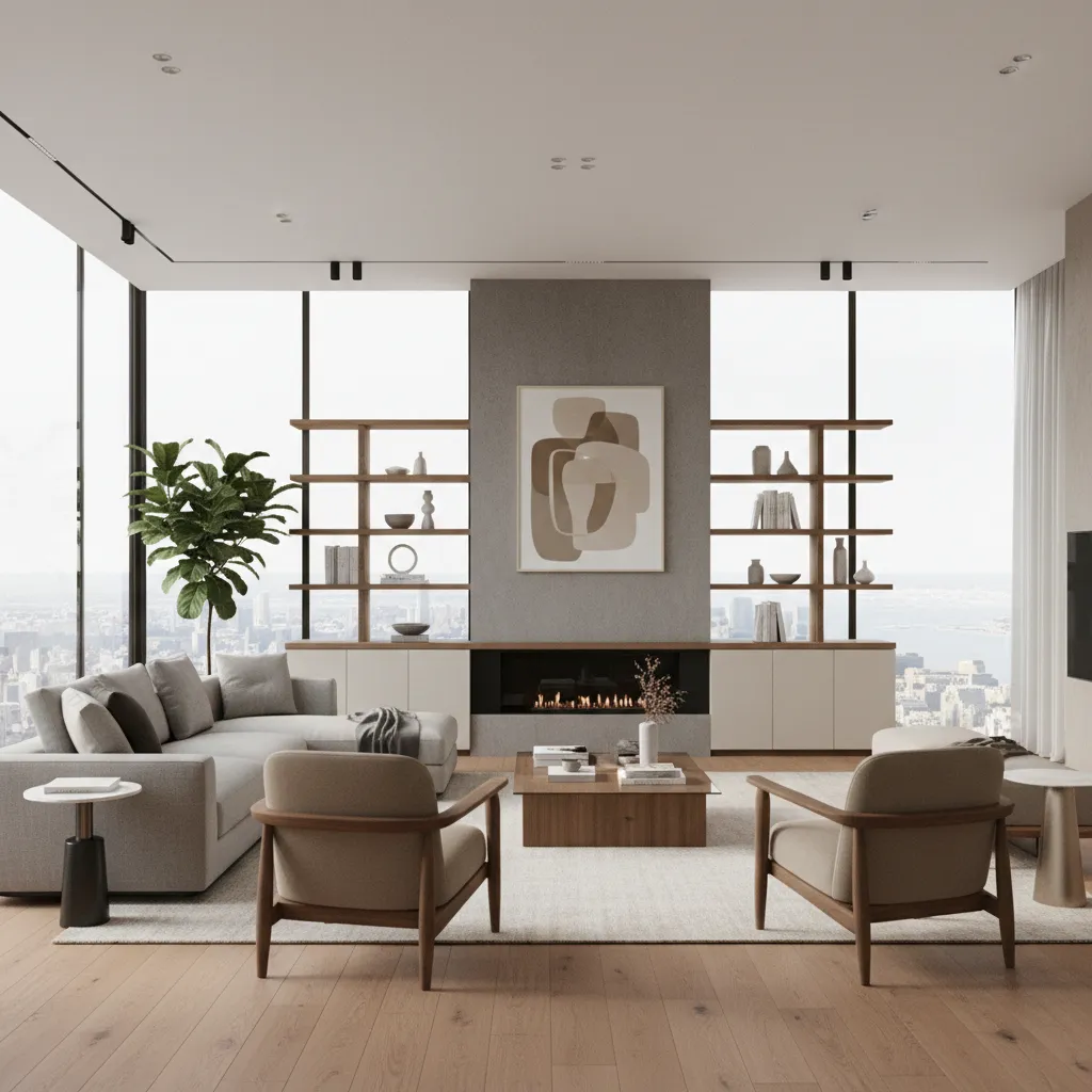 render realista de salón moderno usado para presentar proyecto a cliente