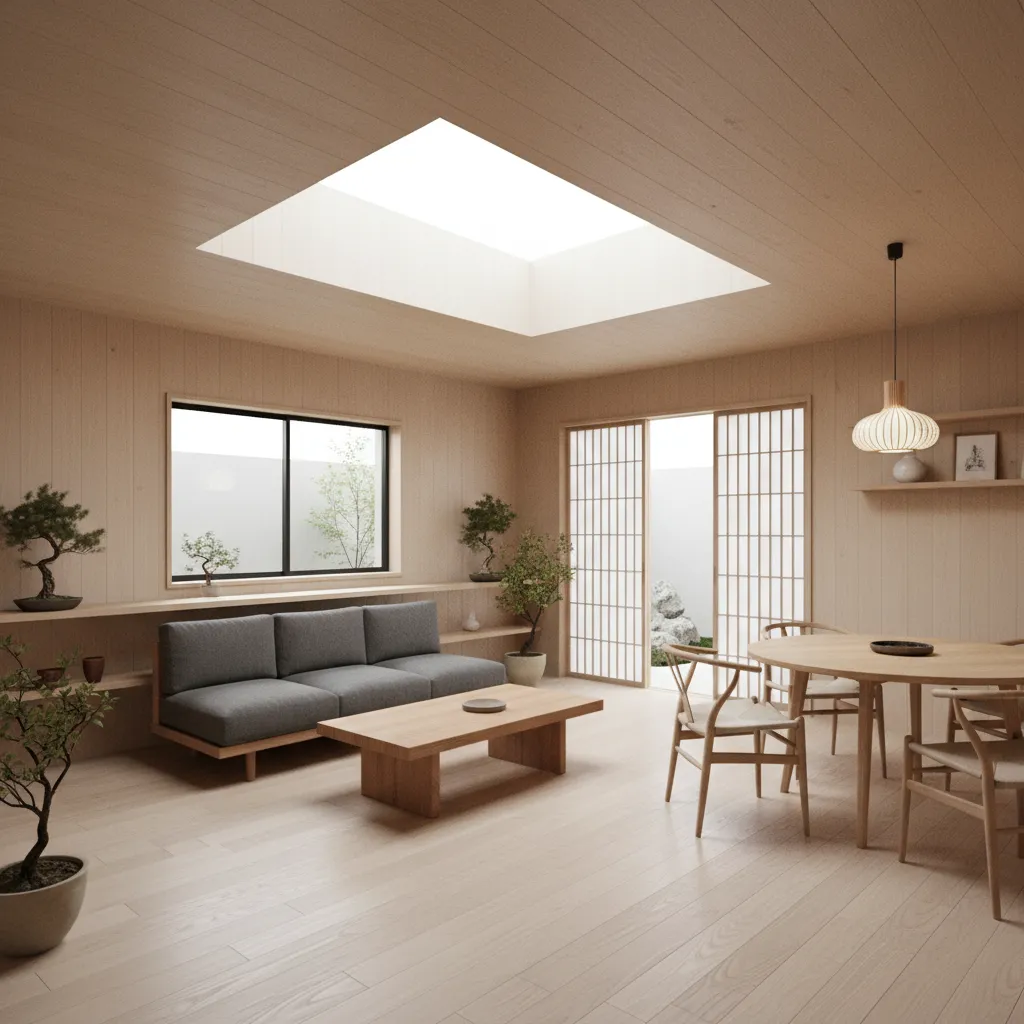 Render interior rumah minimalis modern dengan ruang keluarga