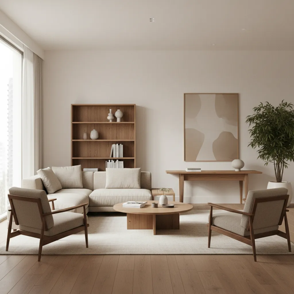 Render realista de una sala moderna diseñado por estudiante