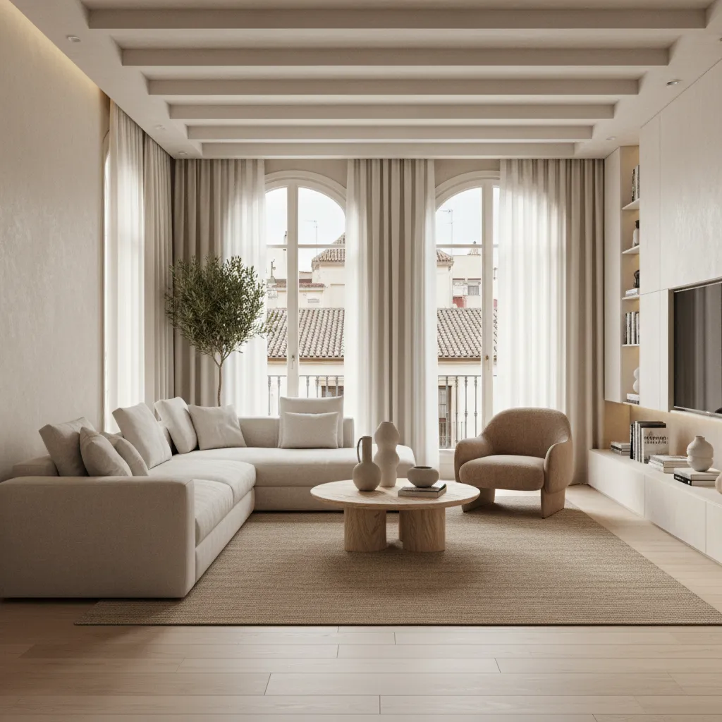 Render realista de salón moderno diseñado digitalmente