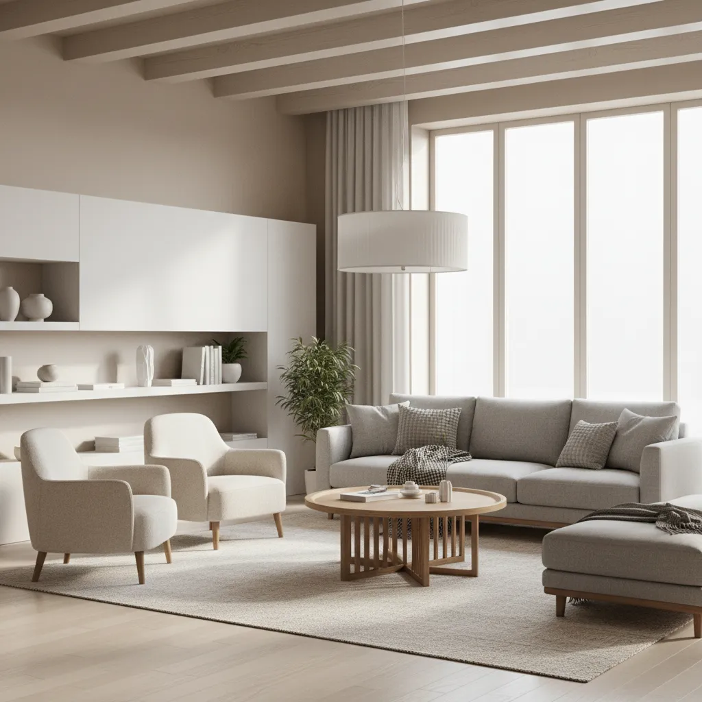 Render realista de diseño de salón moderno en 3D