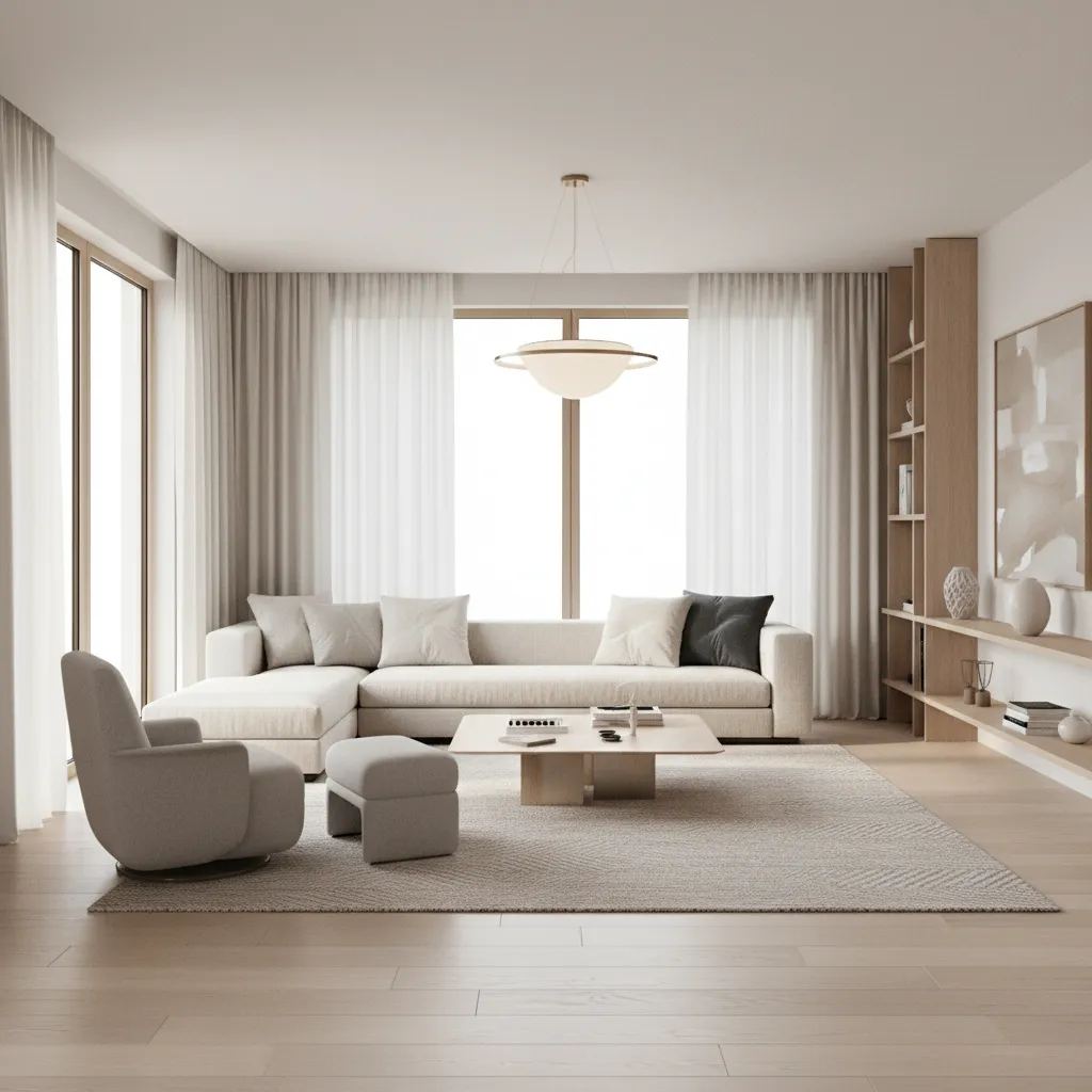 Render 3D de un salón moderno diseñado digitalmente