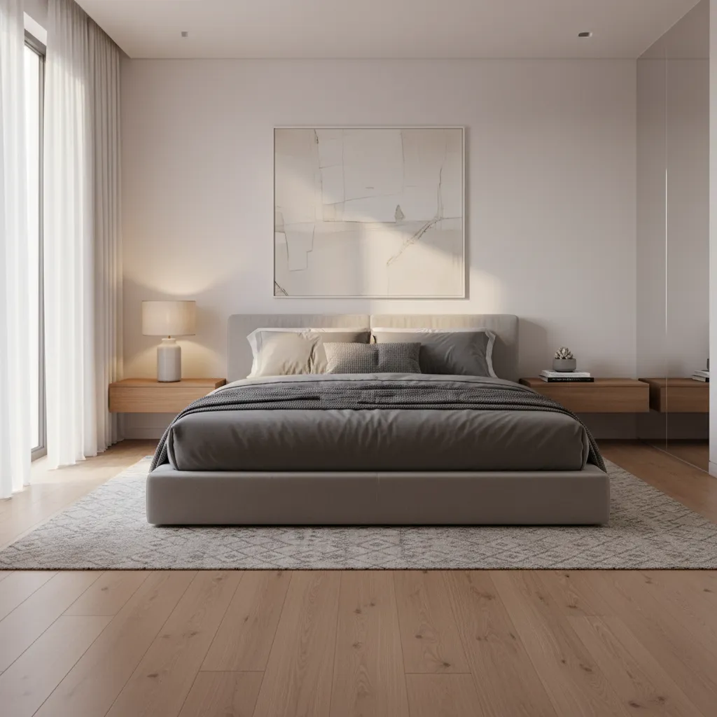 Render realista de un dormitorio generado con software de diseño interior