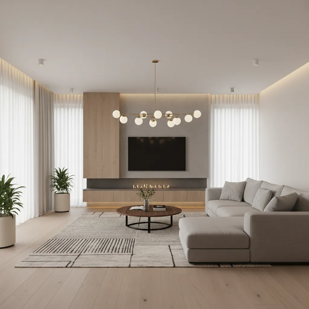 Render 3D de un salón moderno utilizado para visualizar el diseño antes de ejecutarlo