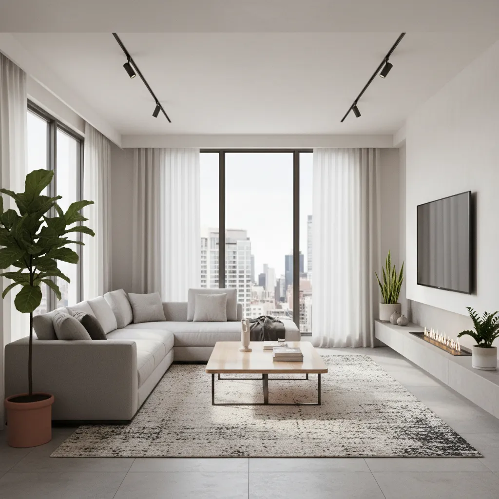 Render realista de un salón moderno diseñado digitalmente