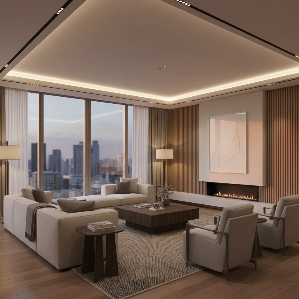 Render realista de salón moderno antes de ejecutar la reforma