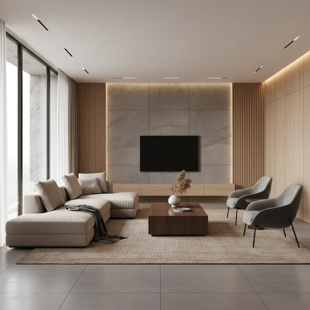 Render hiperrealista de diseño interior de vivienda moderna