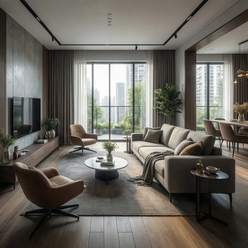 Visualización 3D realista de diseño interior de vivienda