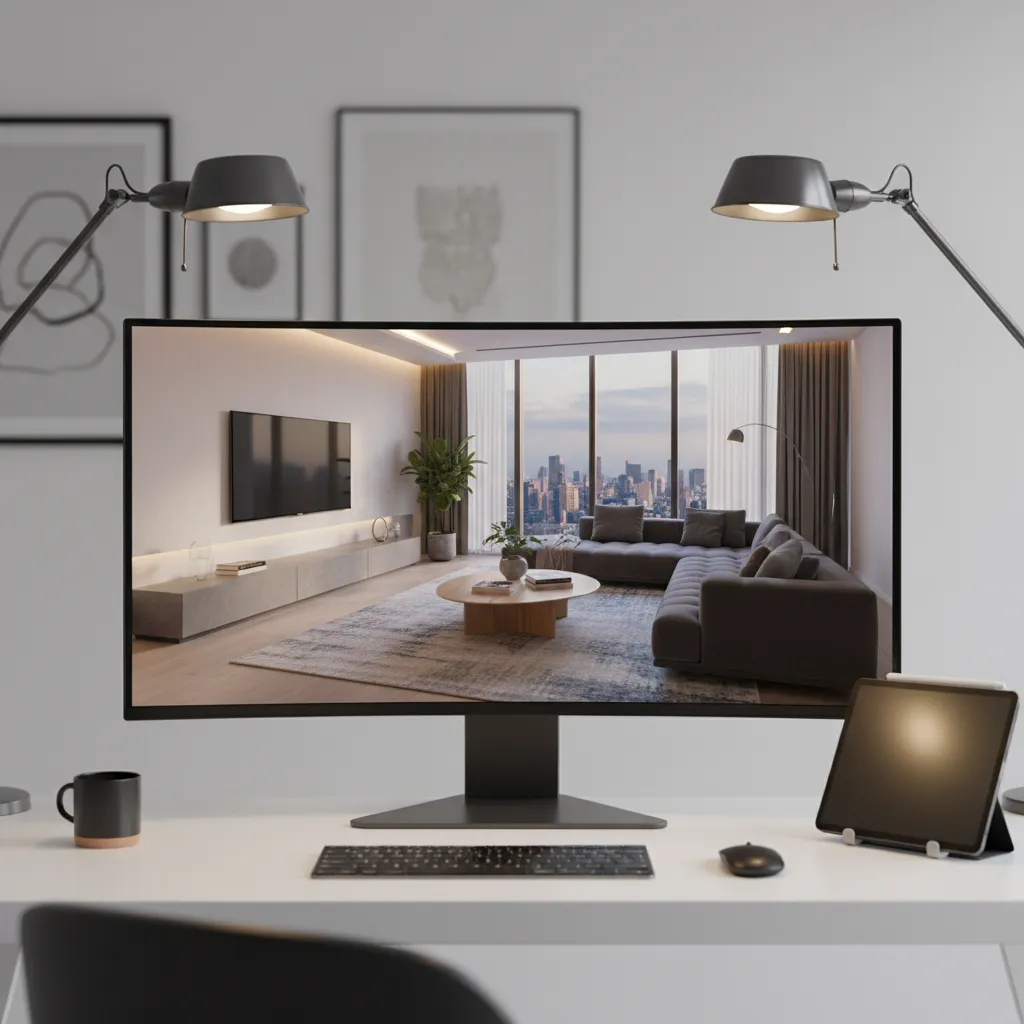 Render 3D de un proyecto de interiorismo moderno en desarrollo
