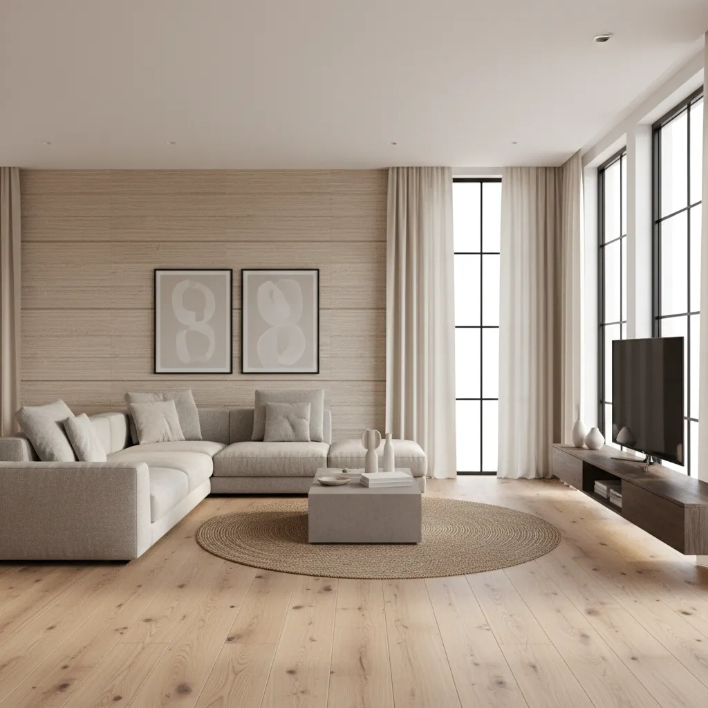 Render realista de un espacio interior con materiales definidos