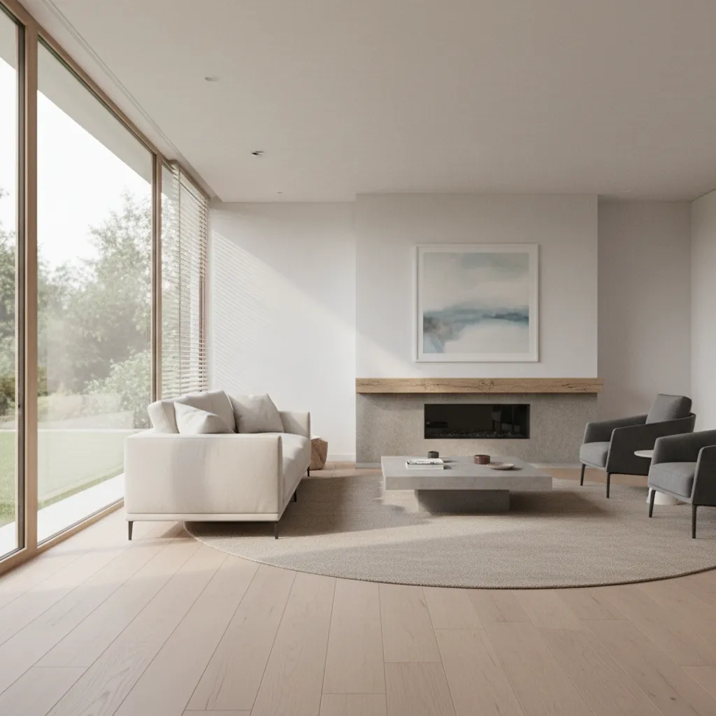 render hiperrealista de un salón moderno diseñado digitalmente