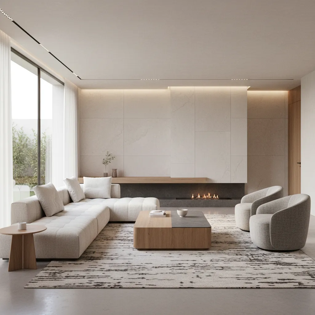 Render 3D realista de un salón moderno diseñado por estudiante
