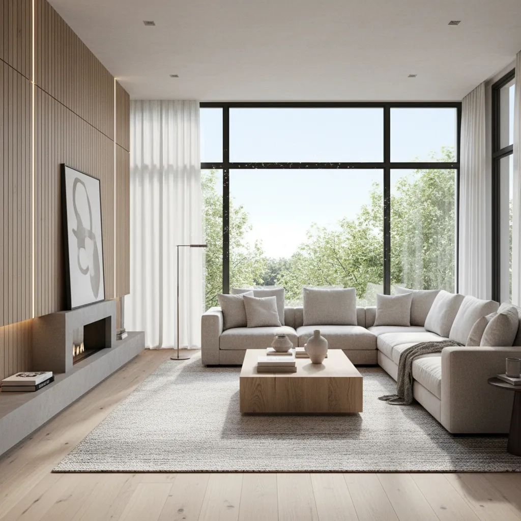Render realista de sala moderna generado con herramientas digitales de diseño
